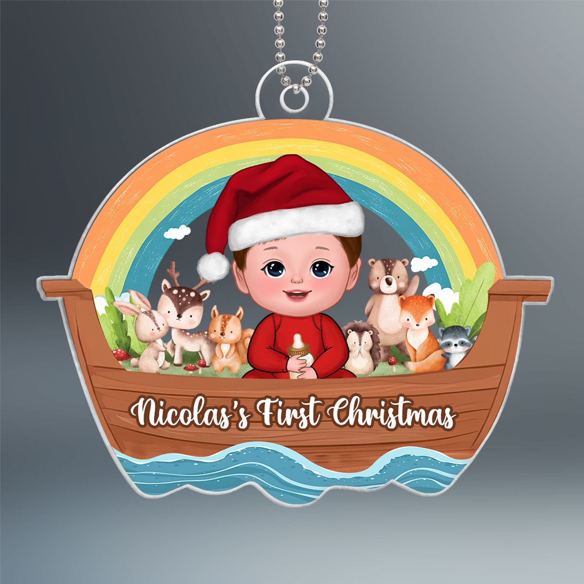 Woodland Animals On Ark Baby's First Christmas Personalized Acrylic Ornament
