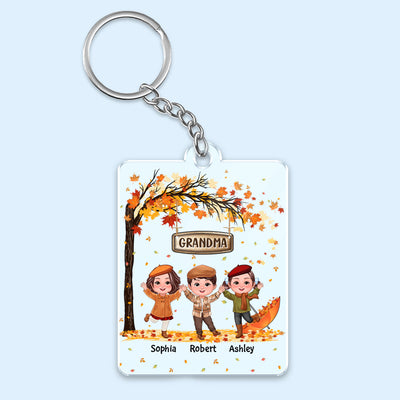 Fall Season Kids Playing Under Tree Personalized Acrylic Keychain