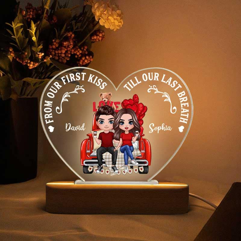 Doll Couple  Truck Back View Personalized Heart Plaque LED Night Light