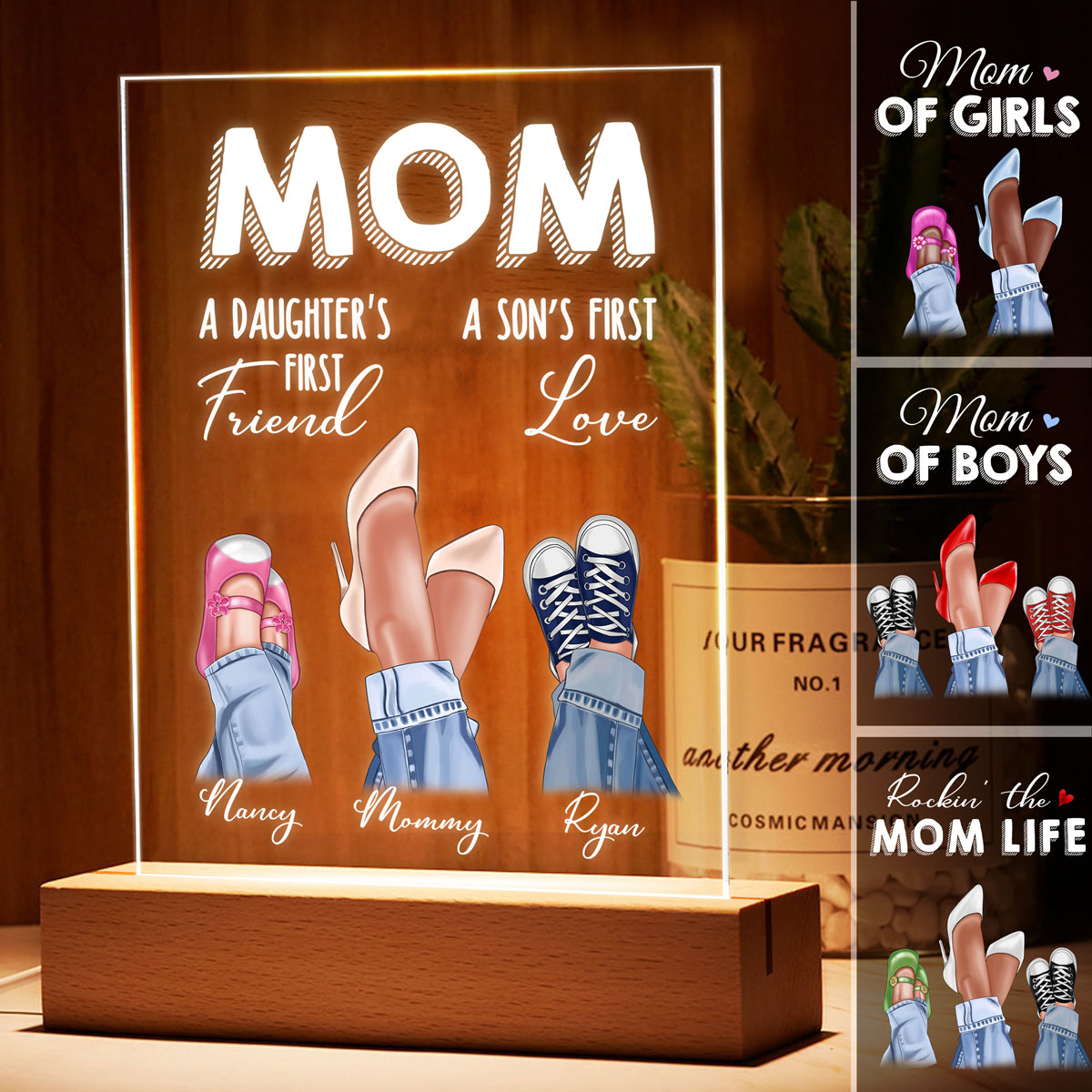Mom Daughter First Friend Son First Love Personalized Plaque LED Night Light, Acrylic LED Lamp, Mother‘s Day Gift For Mom
