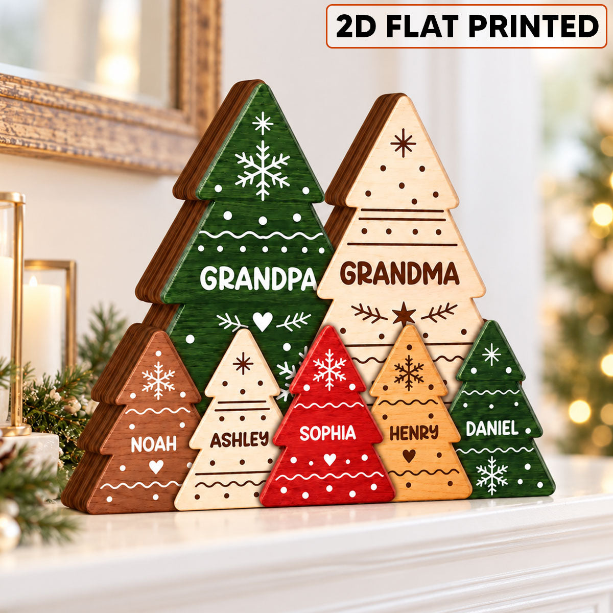 Rustic Christmas Tree - Personalized Wooden Block Plaque - Christmas Decor For Grandparents