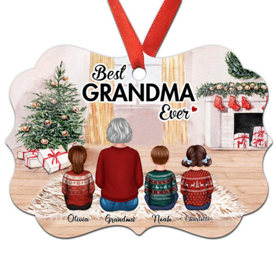 Grandma And Grandkids Sitting In House Personalized Christmas Ornament