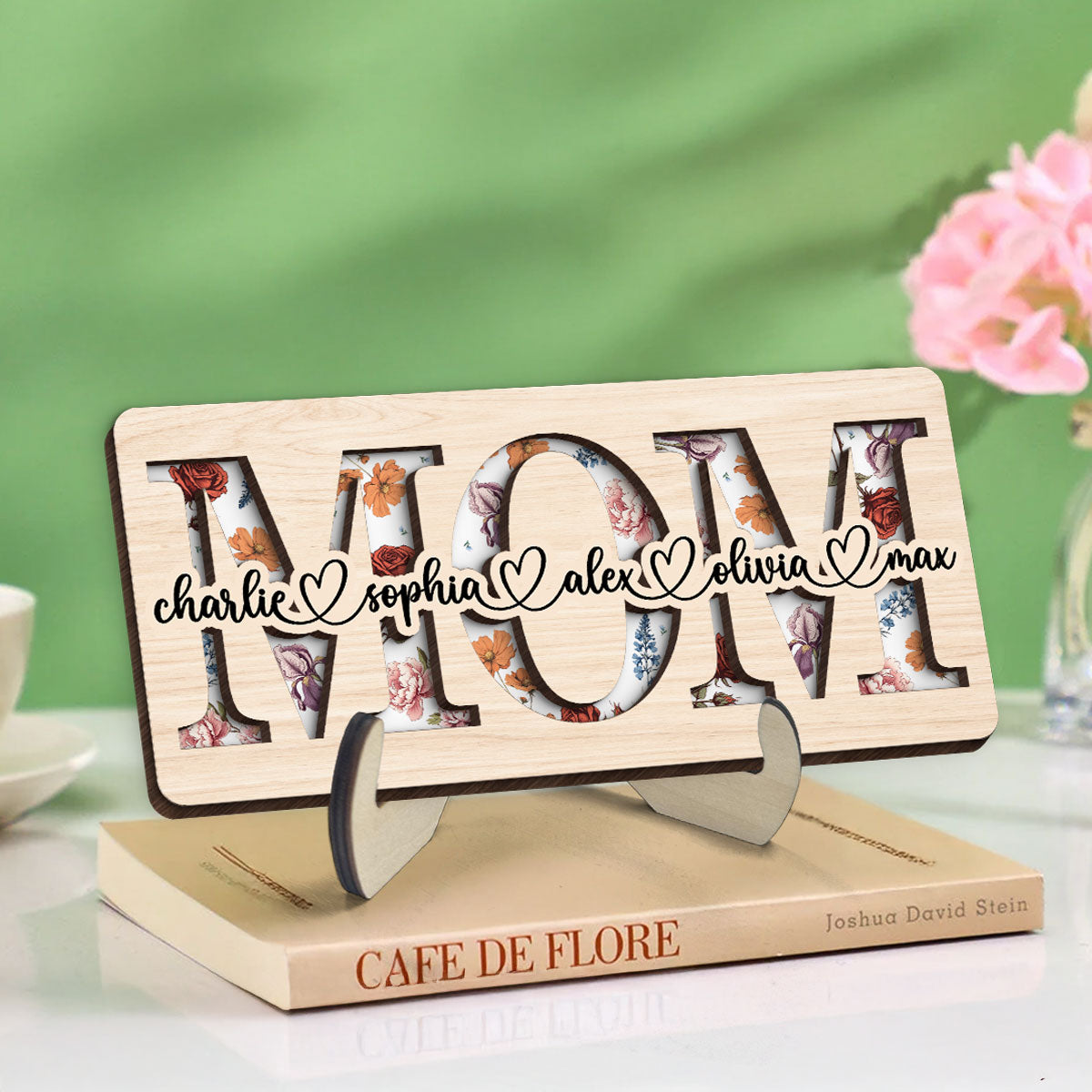 Custom Flower Printed Personalized 2-Layered Wooden Plaque, Valentine's Day, Mother's Day, Birthday, Just Because Gift for Mom, Grandma