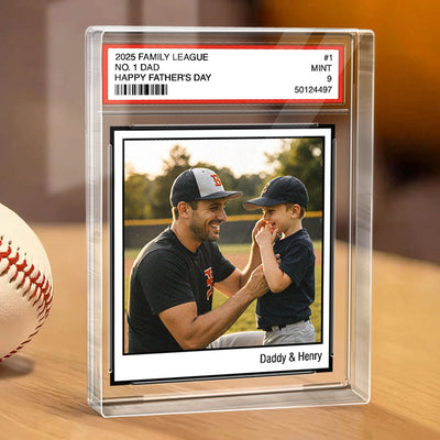 Custom Photo No. 1 Dad Trading Card Vintage Style Personalized Acrylic Block Plaque
