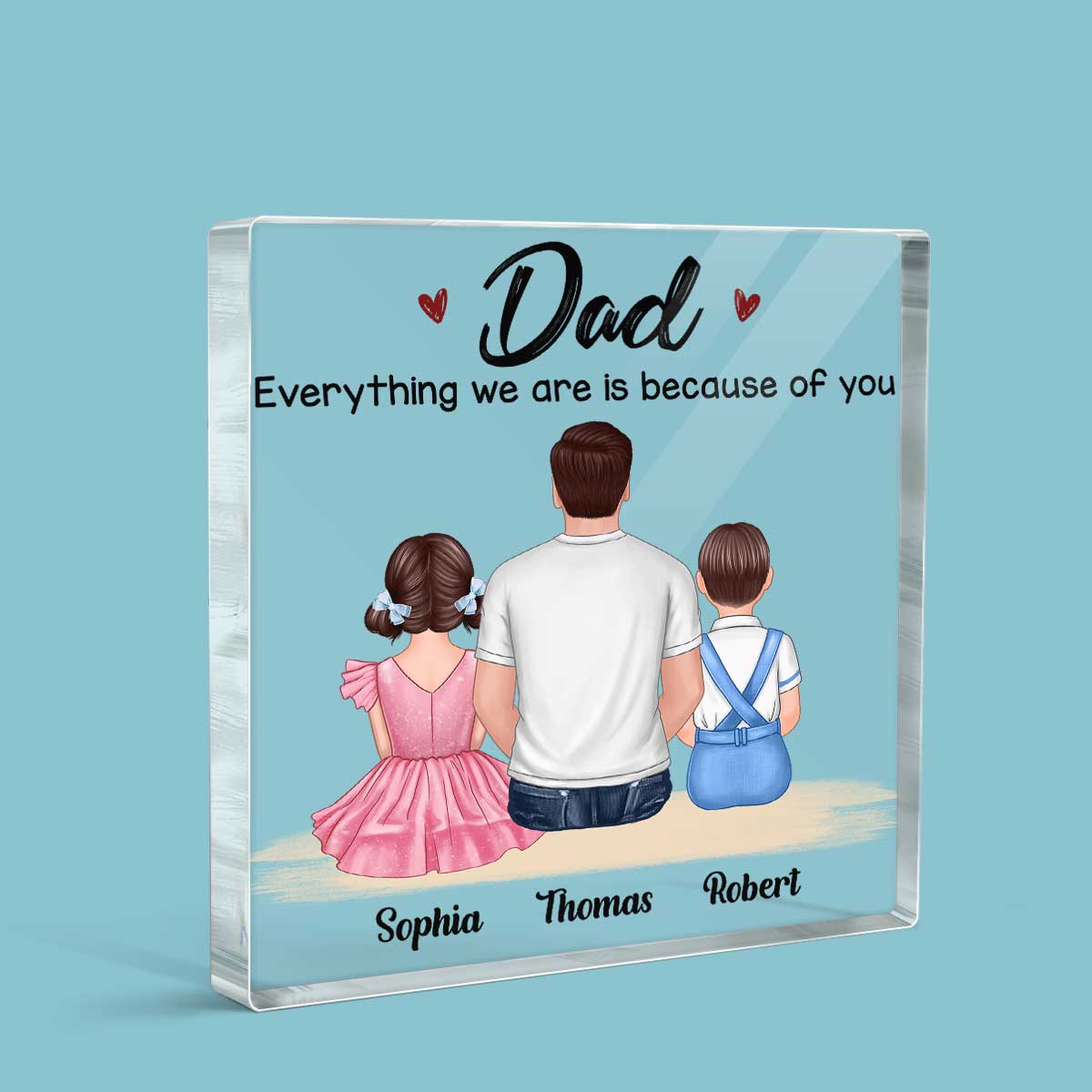 Dad And Pretty Kids Father‘s Day Gift Personalized Acrylic Block Plaque