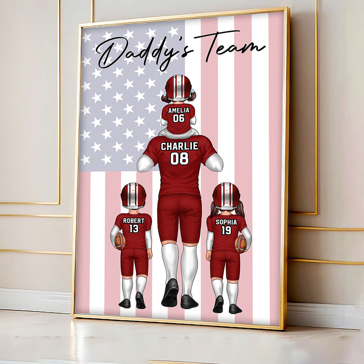 Nation Flag American Football Dad And Kids Personalized Vertical Poster