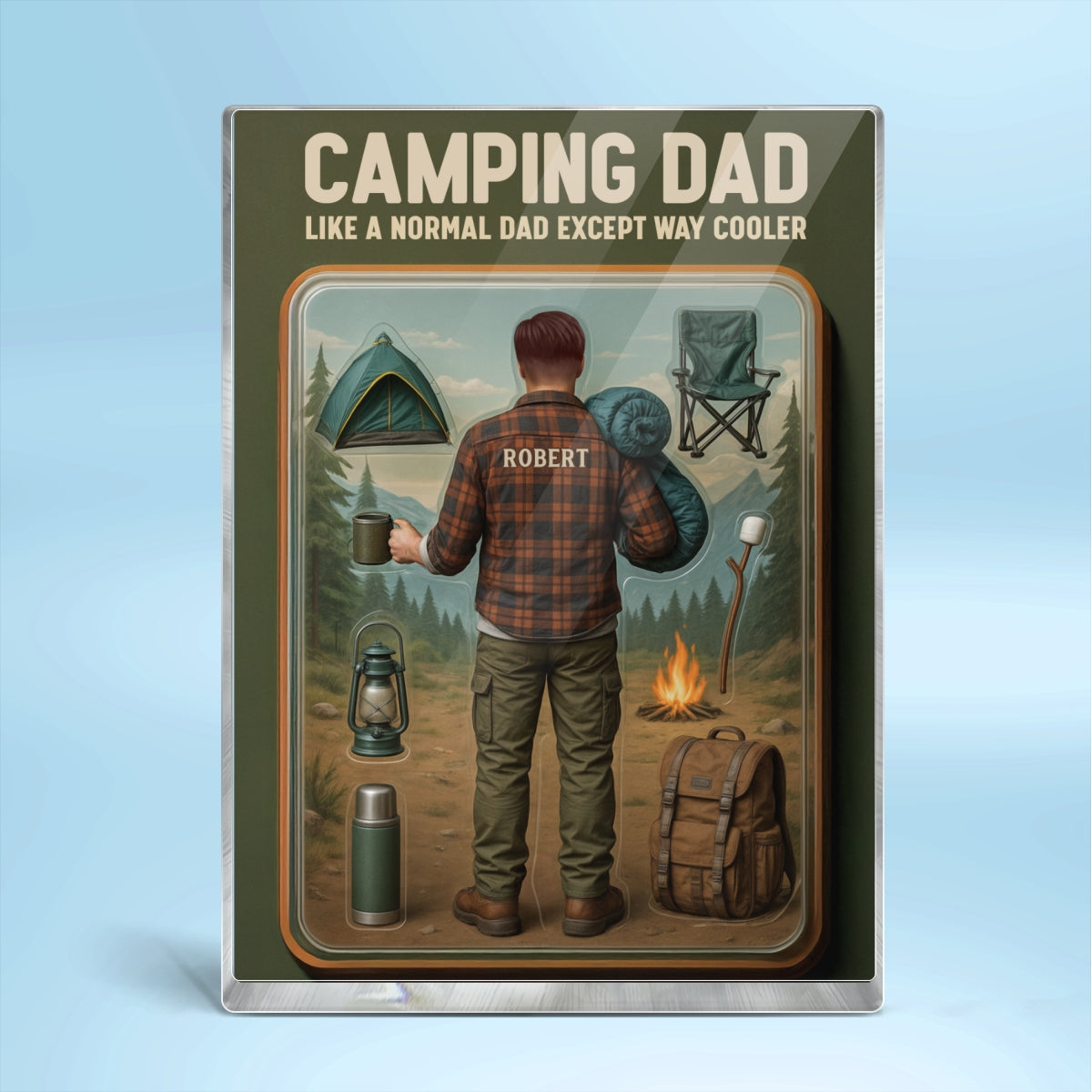 3D Effect Camping Dad Custom Figure Personalized Flat Rectangle Acrylic Block, Gift For Dad