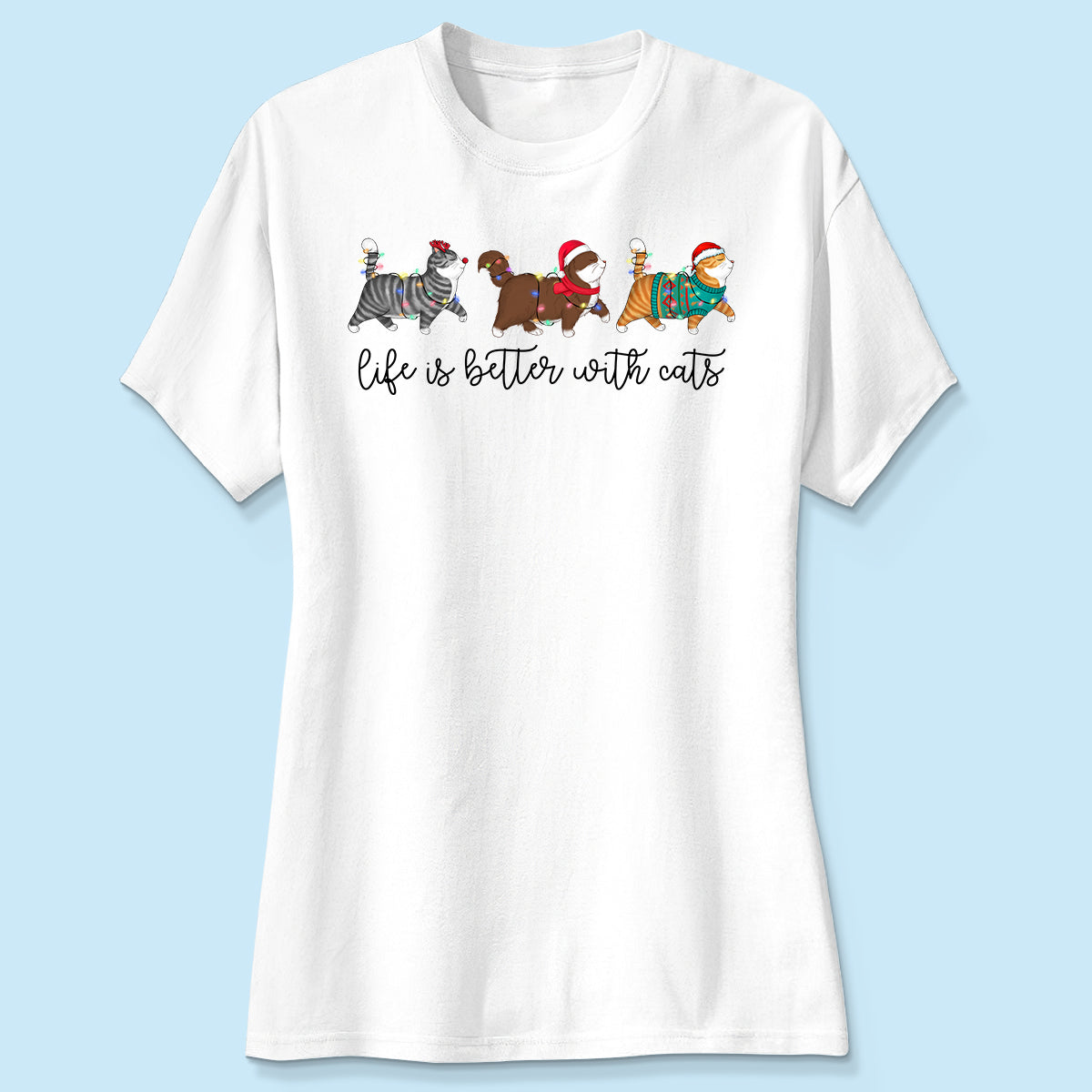 Cute Christmas Walking Cats Personalized Shirt