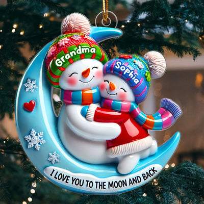 3D Effect Blue Moon Grandma Hugging Grandkid On The Moon Personalized Acrylic Ornament, Christmas Gift For Granddaughter, Grandson