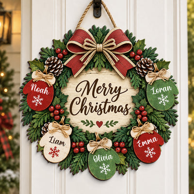 Home For The Holidays Mittens On Wreath 2D Flat Printed - Personalized Wood Sign - Christmas Decor For Family, Grandparents