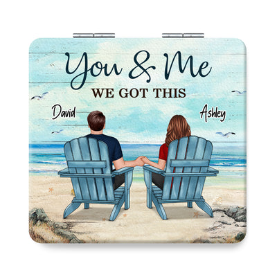 Back View Couple Sitting Beach Landscape You & Me We Got This Personalized Square Compact Mirror