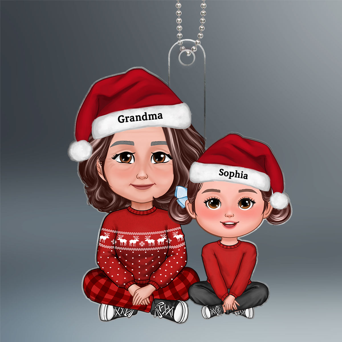 Cute Grandma Granddaughter Grandson Crossed Leg - Personalized Acrylic Ornament - Gift for Mom, Gif for Grandma