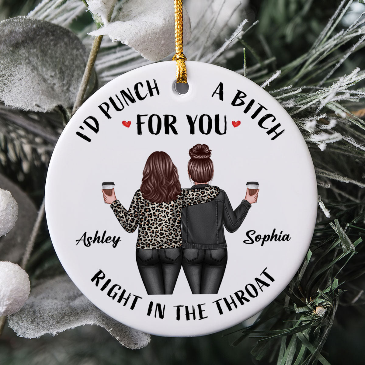 Back View Besties Christmas Personalized Ceramic Ornament, Funny Gift For Besties, Best Friends, BFF