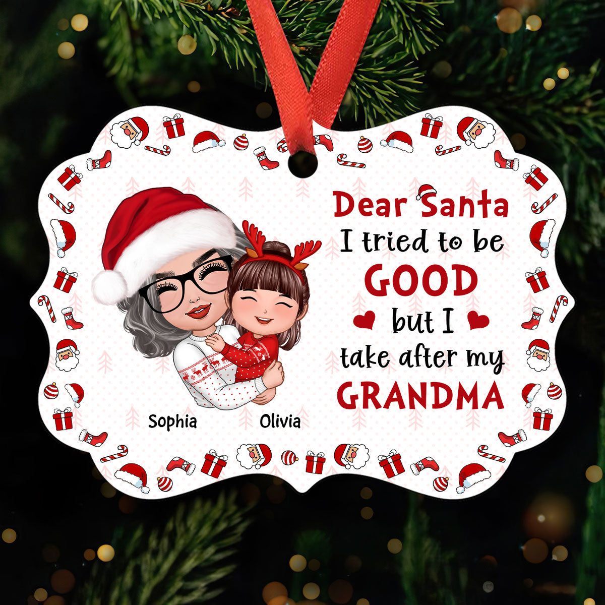 Doll Grandma Hugging Kid Dear Santa I Tried To Be Good Gift For Granddaughter Grandson Personalized Christmas Ornament