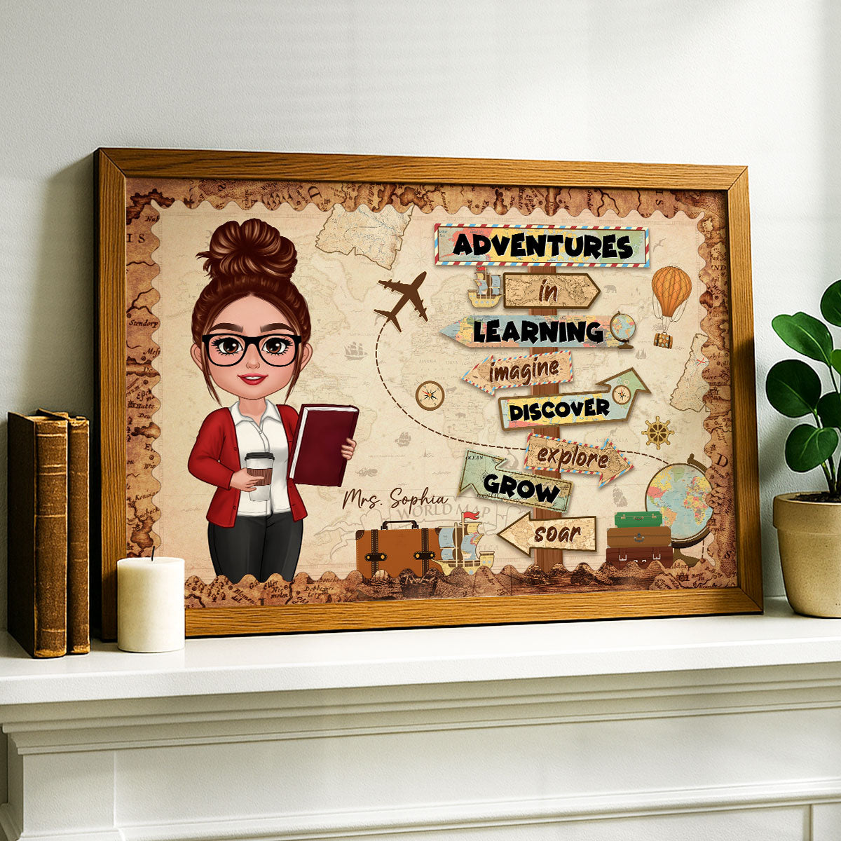 Adventure In Learning Teacher Personalized Poster, Classroom Reading Corner, STEM Corner Decoration