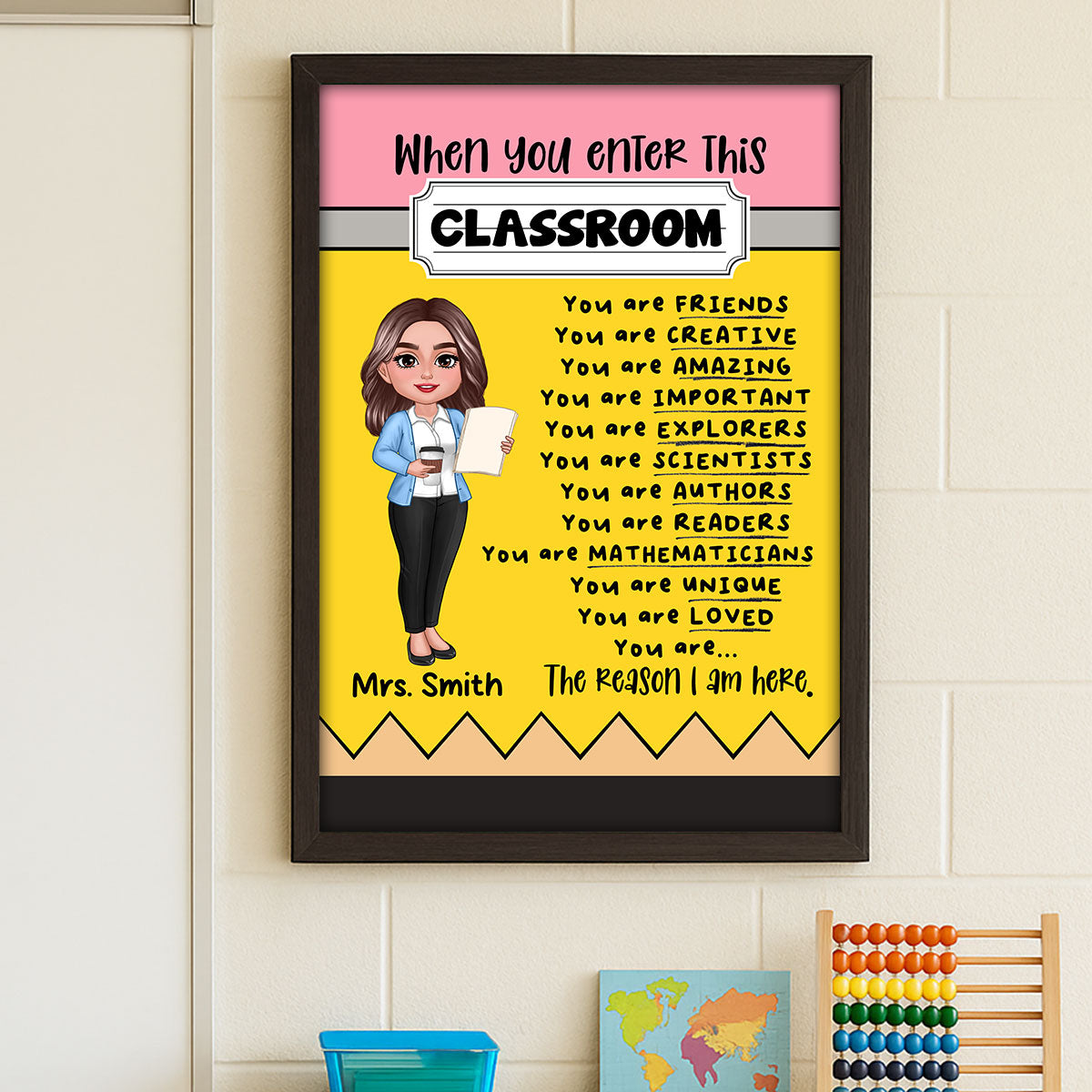 Teacher Pencil Pattern When You Enter This Classroom Personalized Poster