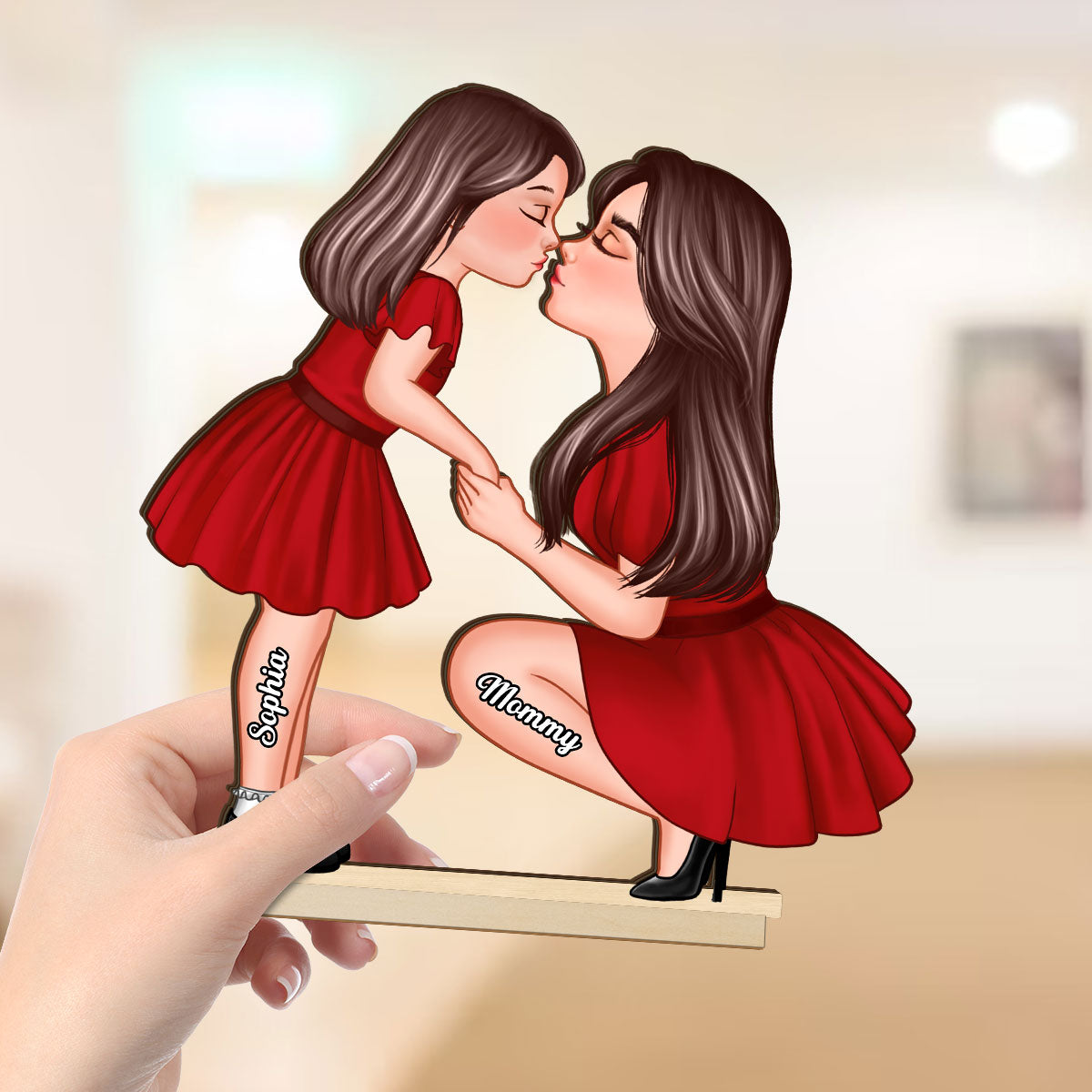Mom And Kid Holding Hands Kissing Gift For Mom Personalized Standing Wooden Plaque