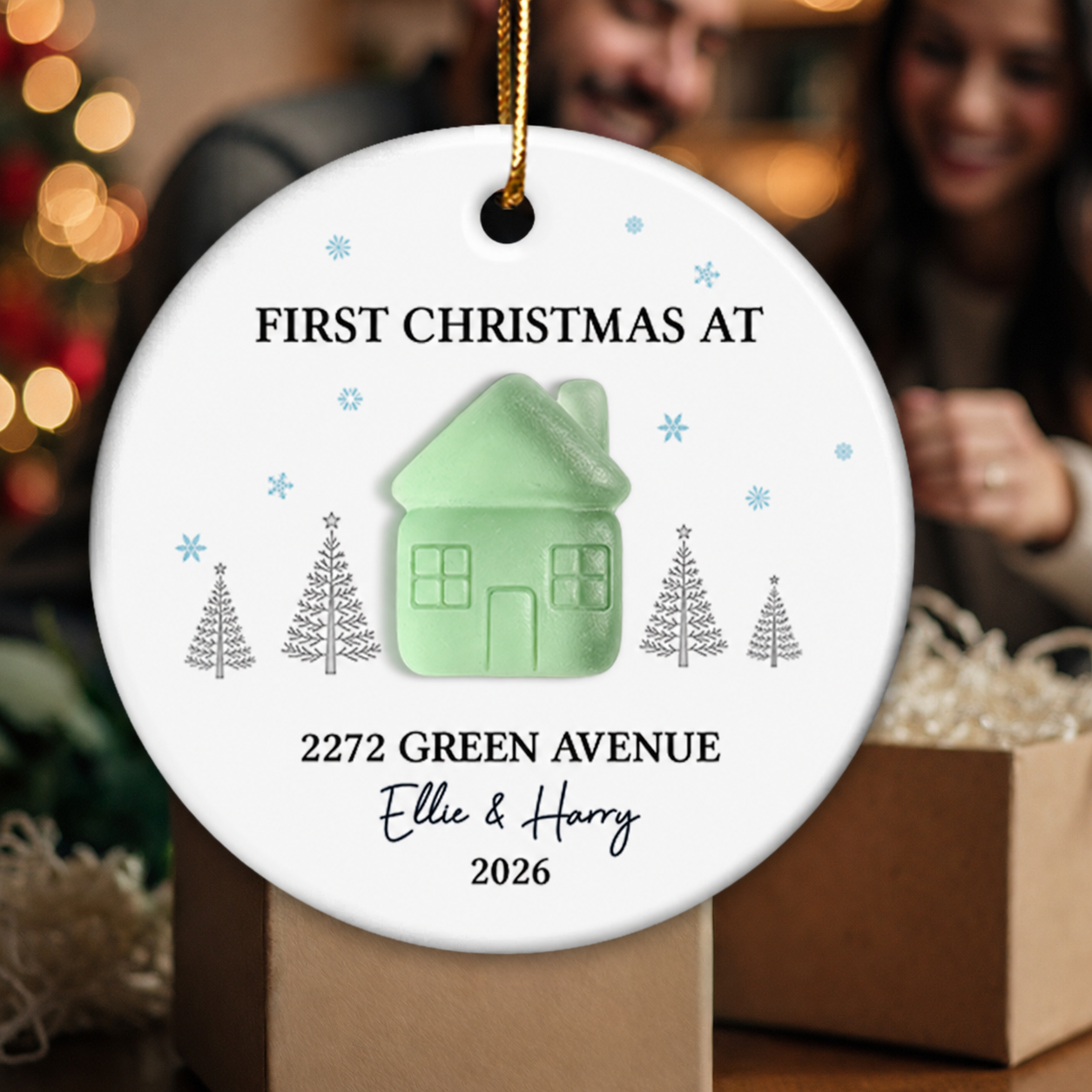 First Christmas New Home 3D Sea Glass Effect - Personalized Ceramic Ornament With Acrylic Pieces - New Home Decor