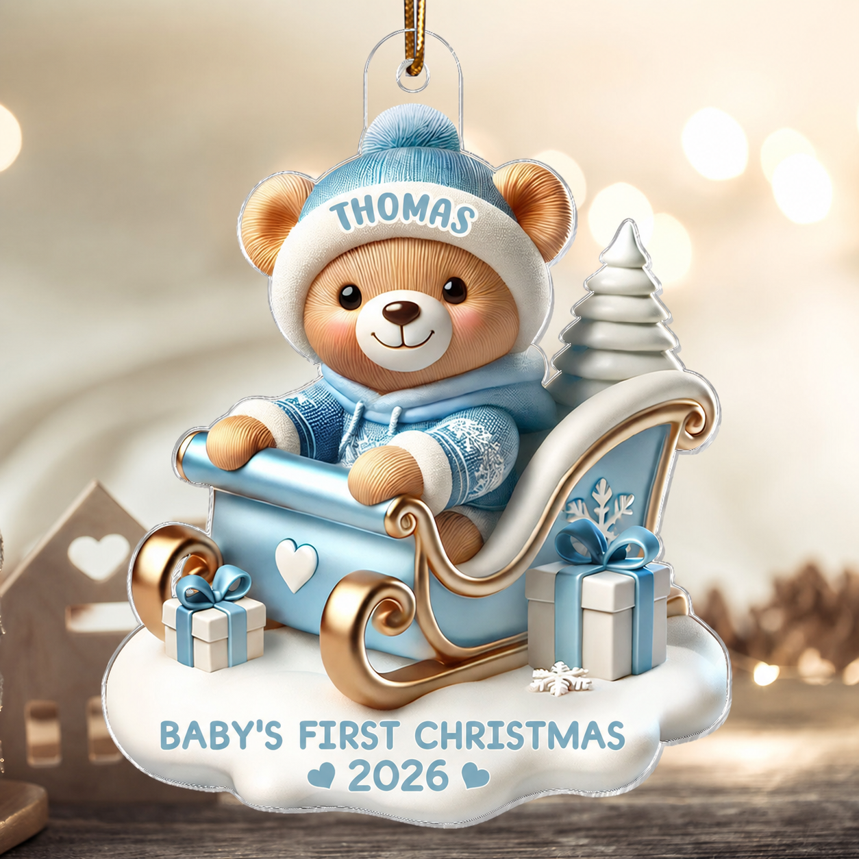 3D Effect Teddy Bear First Christmas Personalized Acrylic Ornament, Christmas Gift For Newborns, New Parents
