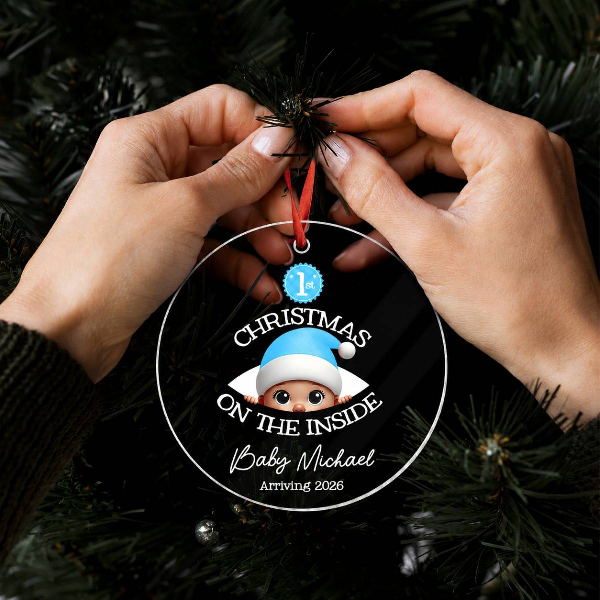 Personalized Baby's First Christmas On the Inside Acrylic Ornament, Custom Pregnancy Reveal Ornament, Expecting Parents