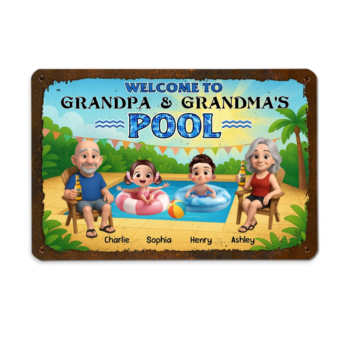 Welcome to Grandma & Grandpa's Pool Personalized Metal Sign, Grandparents Hosting Grandkids Summer Sign