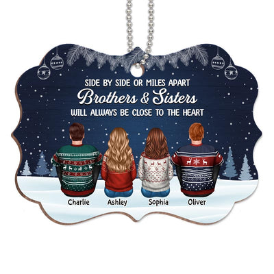 Christmas Night Side By Side Family Siblings Personalized Wooden Ornament