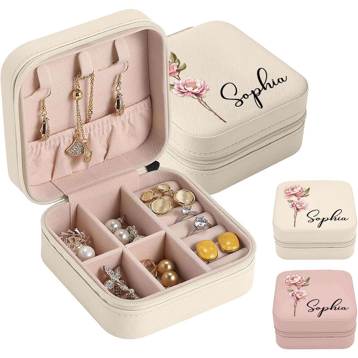 Woman Birth Month Flower Personalized Jewelry Box, Birthday Gift, Gift For Mom, Grandma