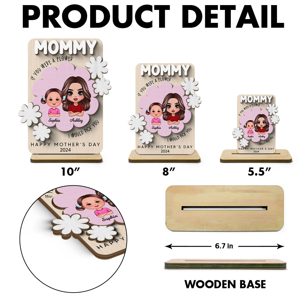 Mom If You Were A Flower Personalized 2-Layer Standing Wooden Plaque
