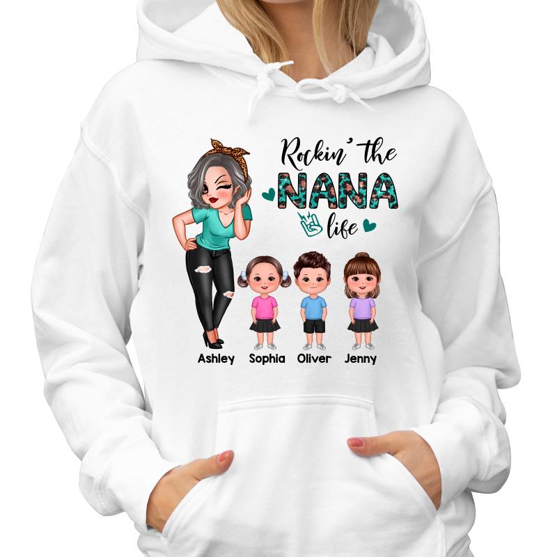Rockin‘ The Grandma Life Doll Turquoise Rose Gold Leopard Pattern Personalized Shirt