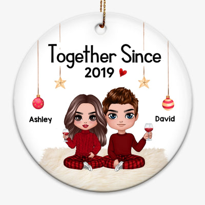 Doll Couple Sitting Christmas Personalized Circle Ornament