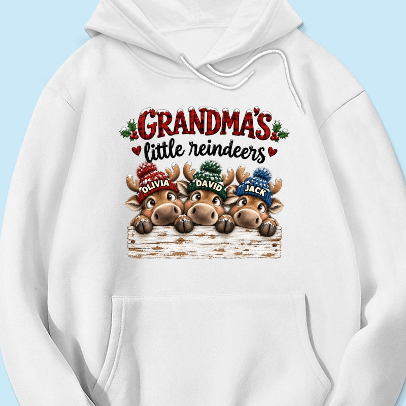 Grandma's Cute Peeking Reindeers - Personalized Shirt - Trendy Christmas Tee for Grandma, Thoughtful Christmas Gift for Mom, Wife