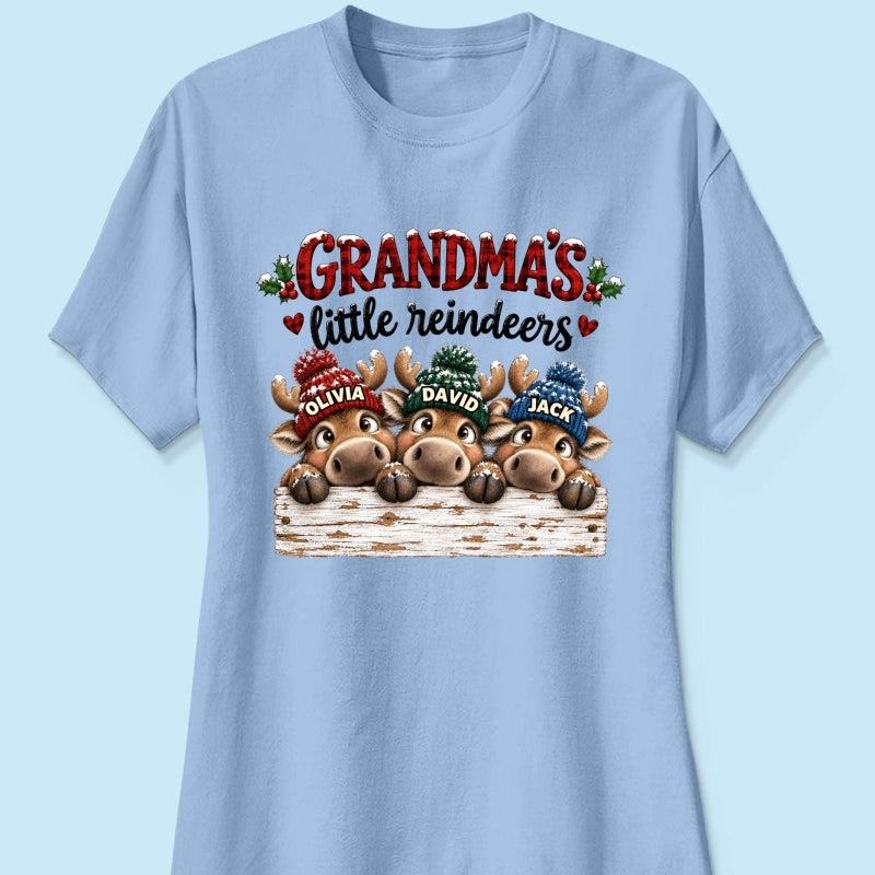 Grandma's Cute Peeking Reindeers - Personalized Shirt - Trendy Christmas Tee for Grandma, Thoughtful Christmas Gift for Mom, Wife