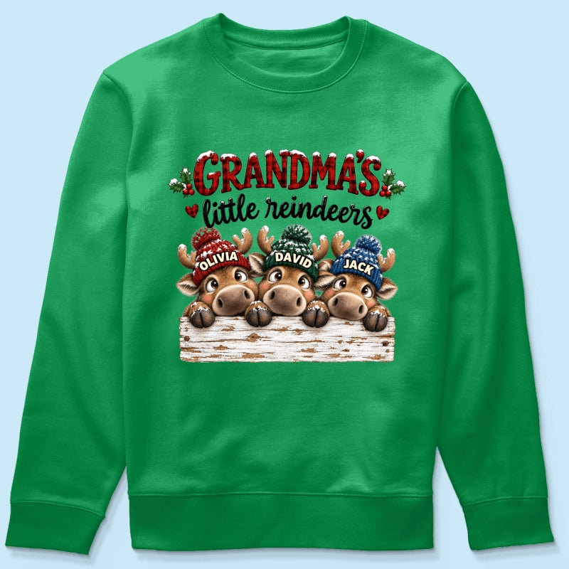 Grandma's Cute Peeking Reindeers - Personalized Shirt - Trendy Christmas Tee for Grandma, Thoughtful Christmas Gift for Mom, Wife