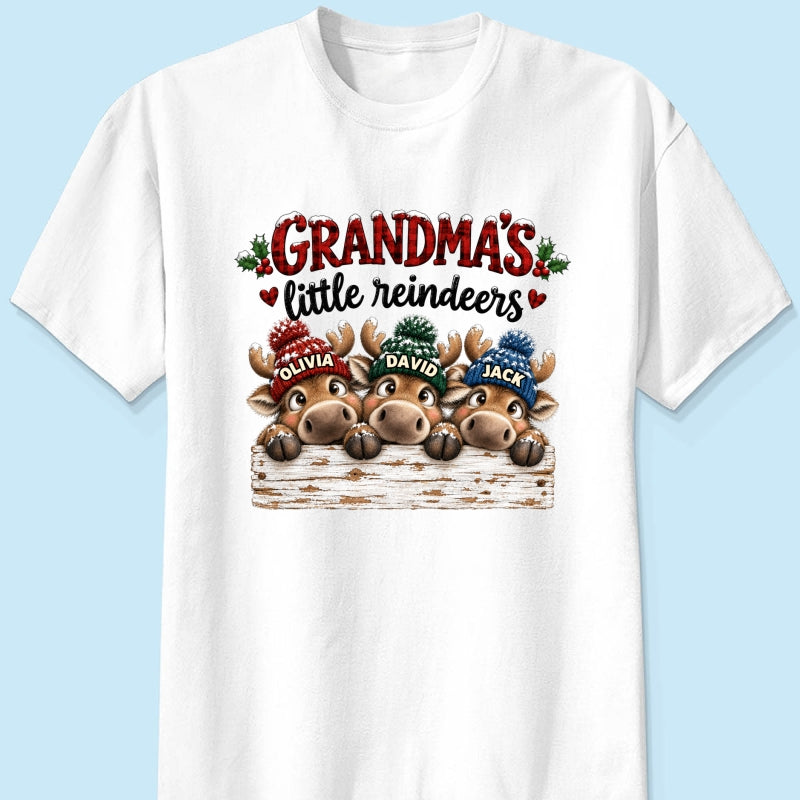 Grandma's Cute Peeking Reindeers - Personalized Shirt - Trendy Christmas Tee for Grandma, Thoughtful Christmas Gift for Mom, Wife