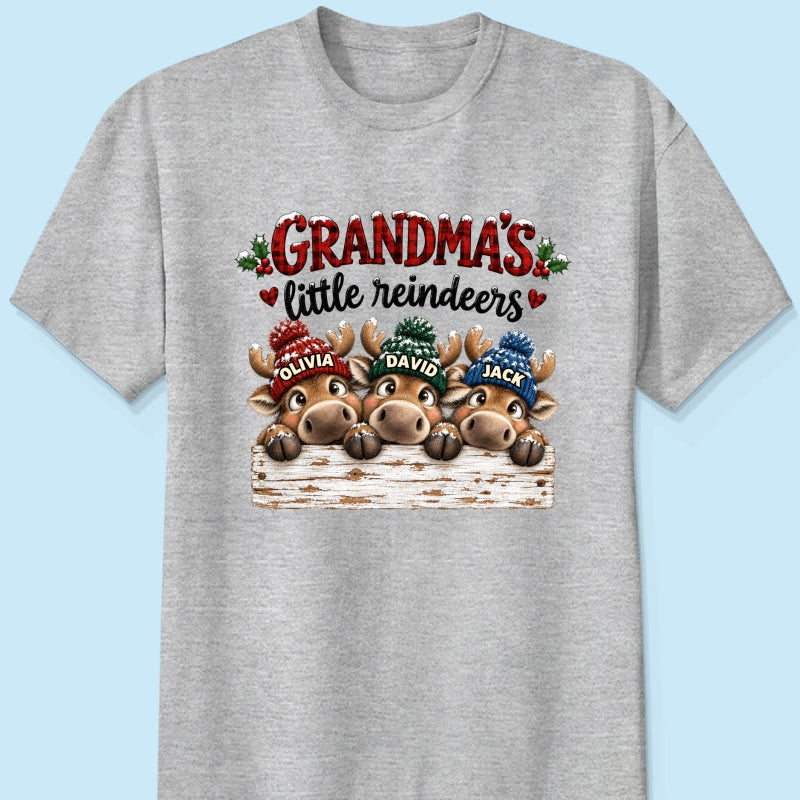 Grandma's Cute Peeking Reindeers - Personalized Shirt - Trendy Christmas Tee for Grandma, Thoughtful Christmas Gift for Mom, Wife