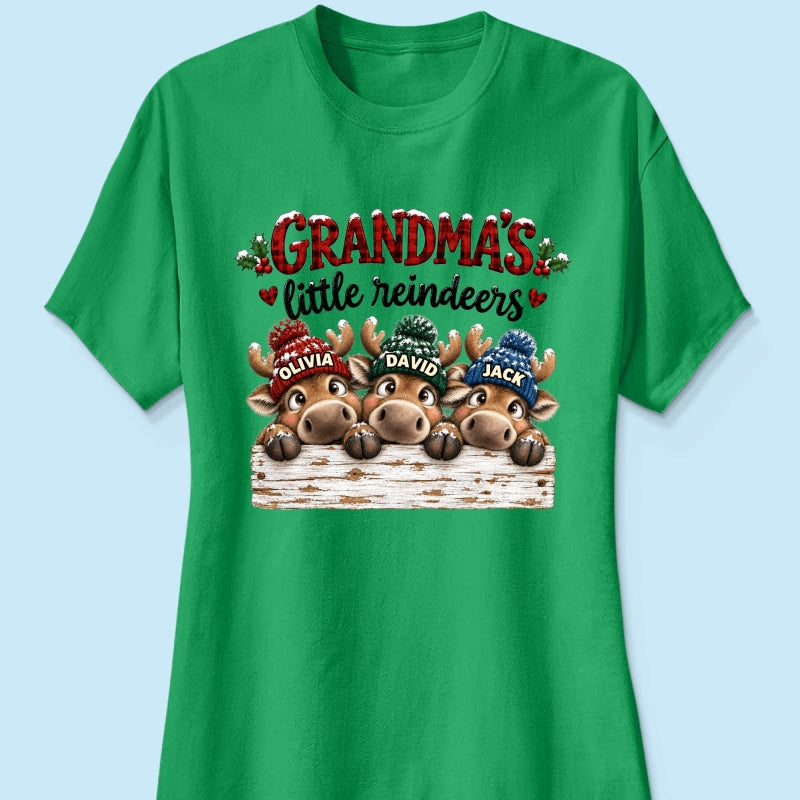 Grandma's Cute Peeking Reindeers - Personalized Shirt - Trendy Christmas Tee for Grandma, Thoughtful Christmas Gift for Mom, Wife