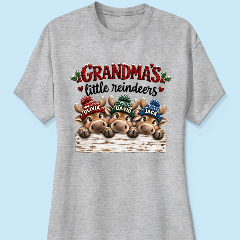 Grandma's Cute Peeking Reindeers - Personalized Shirt - Trendy Christmas Tee for Grandma, Thoughtful Christmas Gift for Mom, Wife