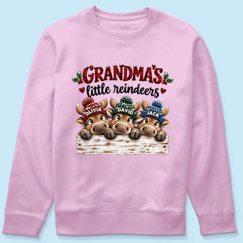 Grandma's Cute Peeking Reindeers - Personalized Shirt - Trendy Christmas Tee for Grandma, Thoughtful Christmas Gift for Mom, Wife