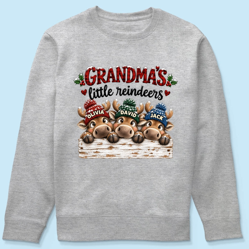 Grandma's Cute Peeking Reindeers - Personalized Shirt - Trendy Christmas Tee for Grandma, Thoughtful Christmas Gift for Mom, Wife