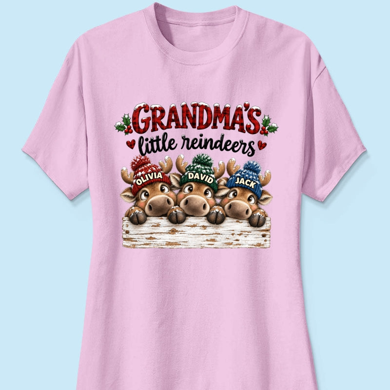 Grandma's Cute Peeking Reindeers - Personalized Shirt - Trendy Christmas Tee for Grandma, Thoughtful Christmas Gift for Mom, Wife