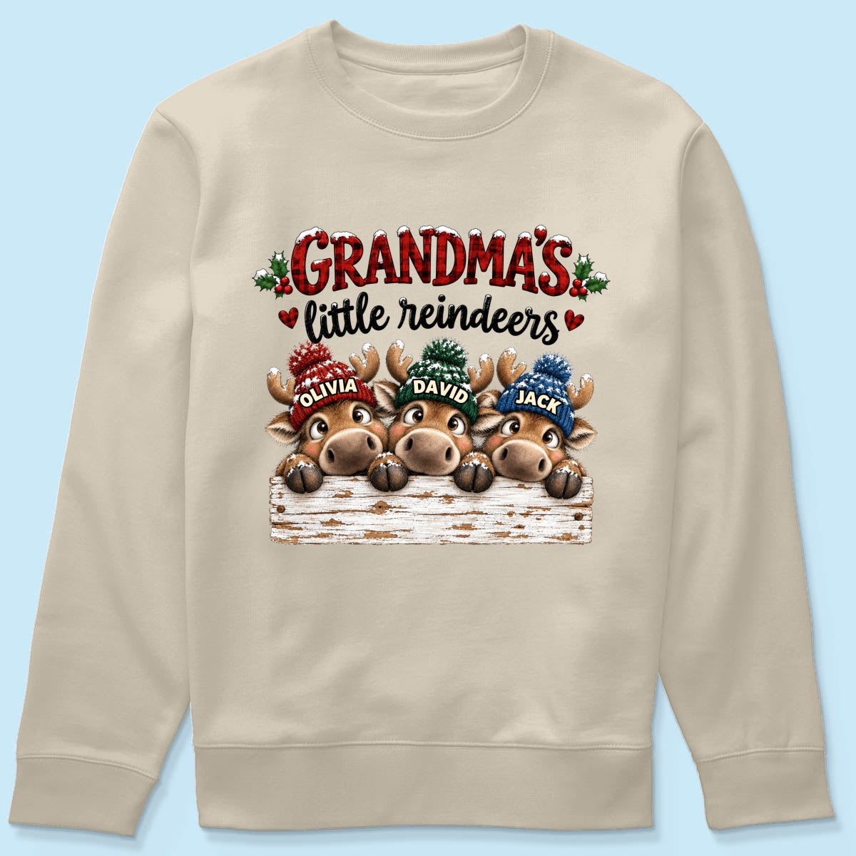 Grandma's Cute Peeking Reindeers - Personalized Shirt - Trendy Christmas Tee for Grandma, Thoughtful Christmas Gift for Mom, Wife
