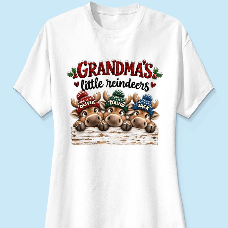 Grandma's Cute Peeking Reindeers - Personalized Shirt - Trendy Christmas Tee for Grandma, Thoughtful Christmas Gift for Mom, Wife