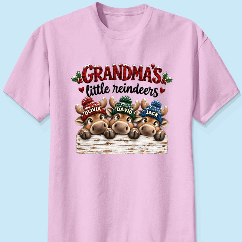 Grandma's Cute Peeking Reindeers - Personalized Shirt - Trendy Christmas Tee for Grandma, Thoughtful Christmas Gift for Mom, Wife