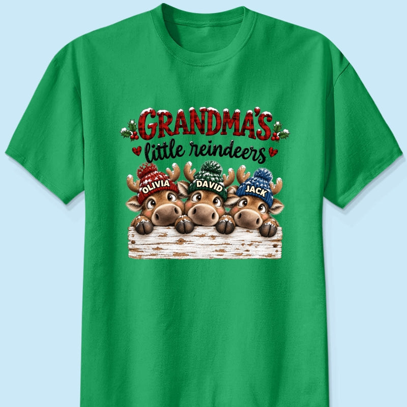 Grandma's Cute Peeking Reindeers - Personalized Shirt - Trendy Christmas Tee for Grandma, Thoughtful Christmas Gift for Mom, Wife