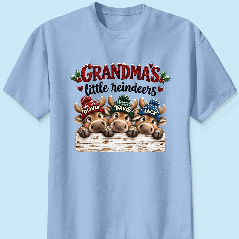 Grandma's Cute Peeking Reindeers - Personalized Shirt - Trendy Christmas Tee for Grandma, Thoughtful Christmas Gift for Mom, Wife