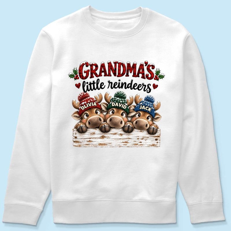 Grandma's Cute Peeking Reindeers - Personalized Shirt - Trendy Christmas Tee for Grandma, Thoughtful Christmas Gift for Mom, Wife
