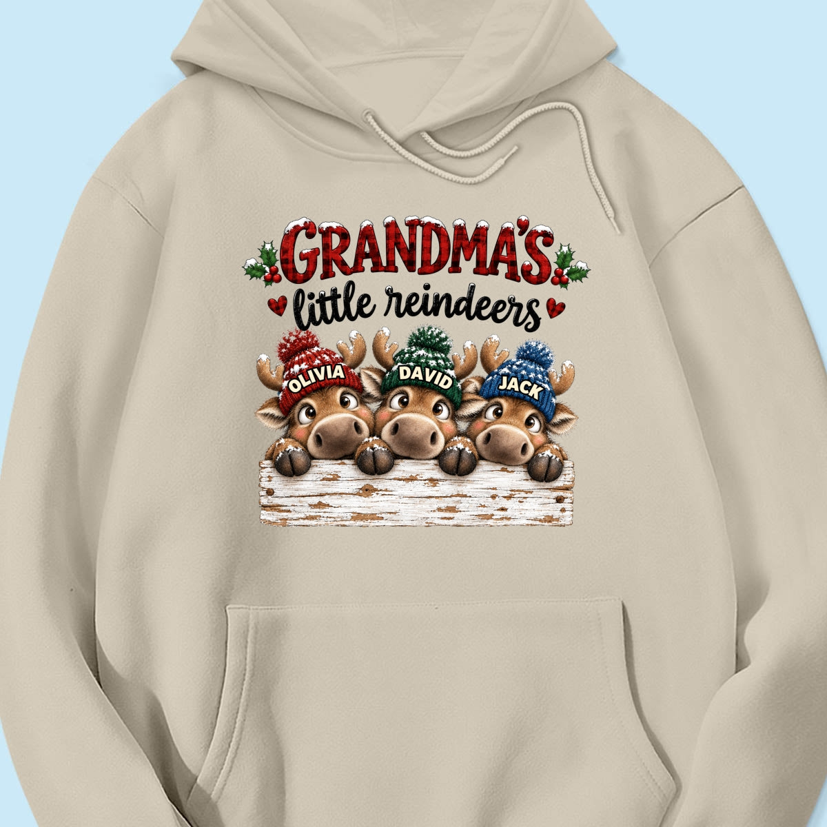 Grandma's Cute Peeking Reindeers - Personalized Shirt - Trendy Christmas Tee for Grandma, Thoughtful Christmas Gift for Mom, Wife
