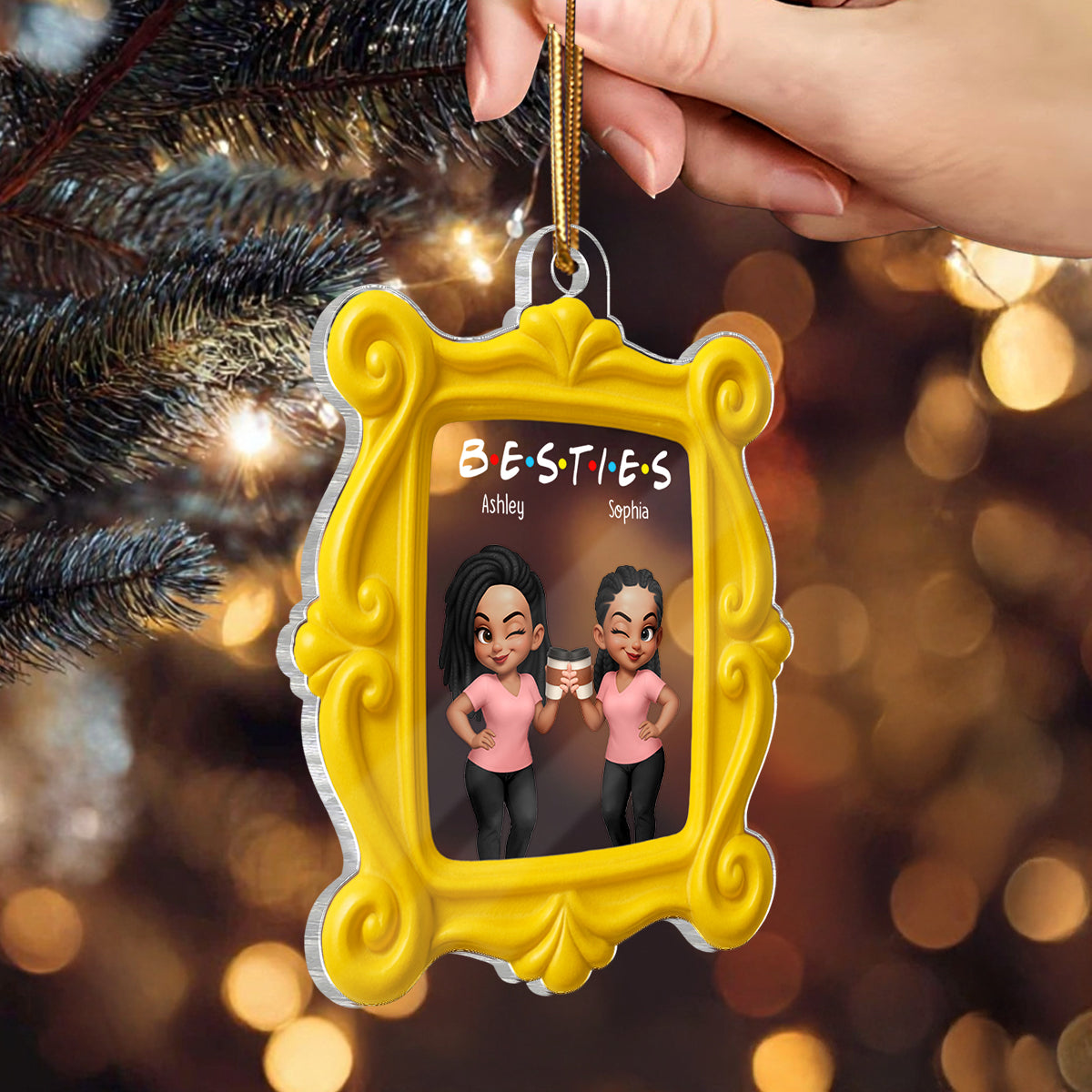 Pretty Besties Sisters Yellow Frame - Personalized Acrylic Ornament