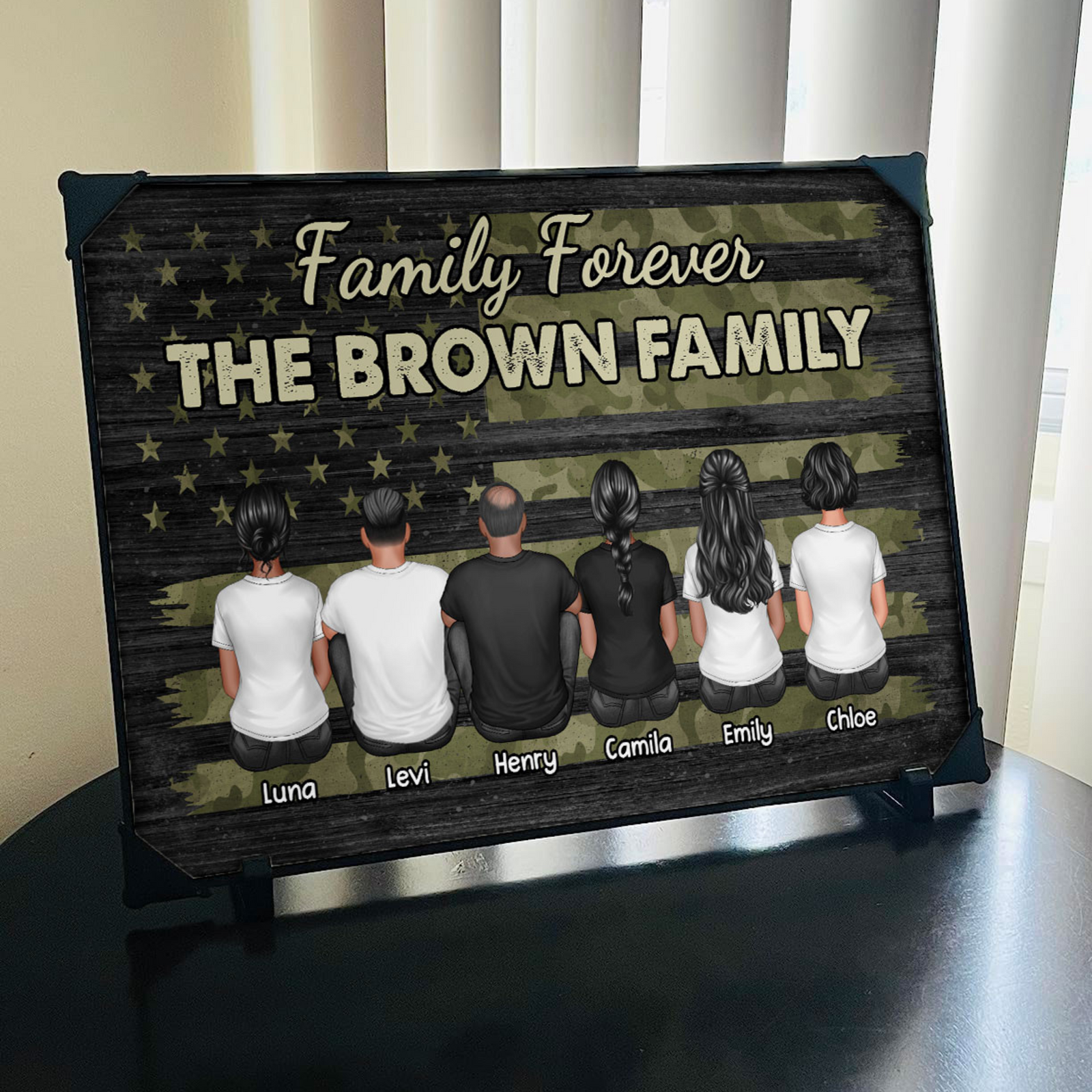Family Forever Camo American Flag Personalized Poster, Gift For Husband, Wife, Dad, Mom