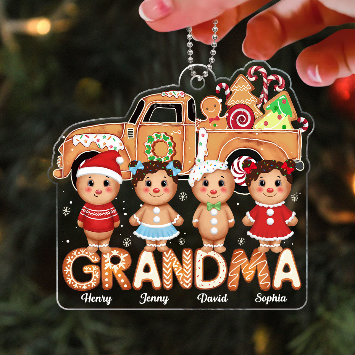 Grandma Christmas Truck Gingerbread Kids Personalized Acrylic Ornament